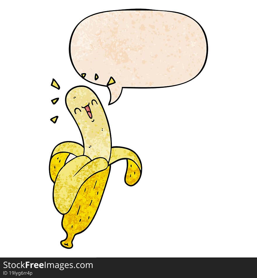 cartoon banana and speech bubble in retro texture style