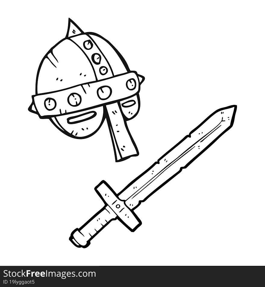 Black And White Cartoon Medieval Helmet