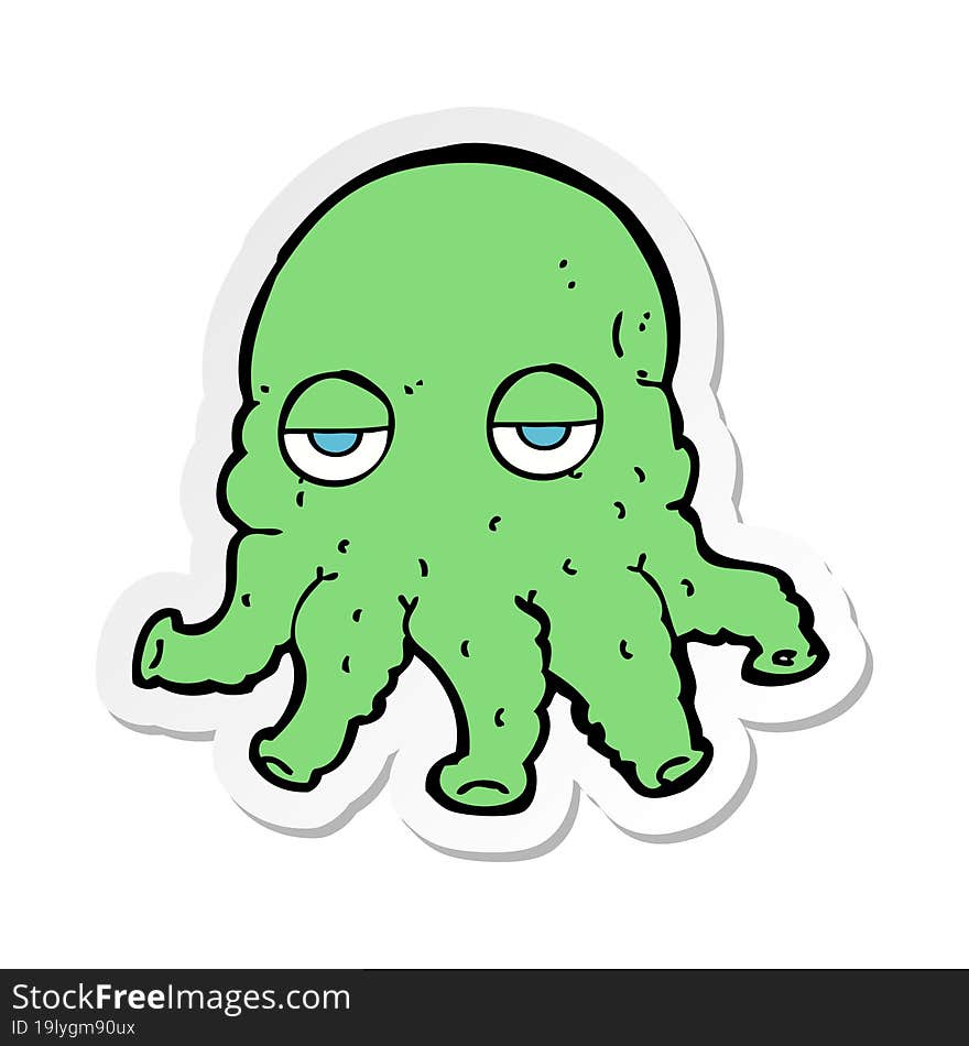 Sticker Of A Cartoon Alien Squid Face