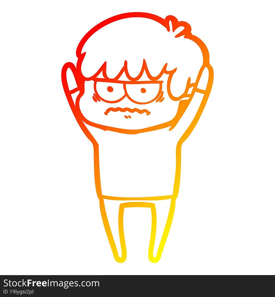 warm gradient line drawing annoyed cartoon boy