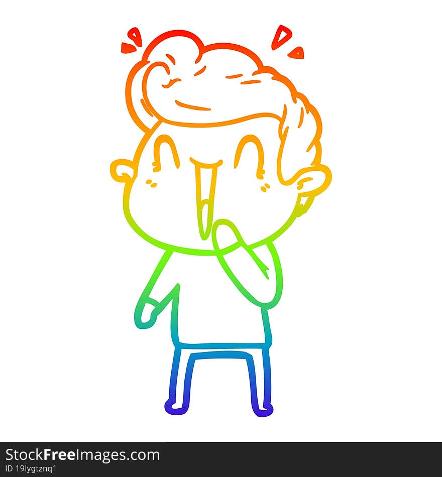 rainbow gradient line drawing of a cartoon excited man