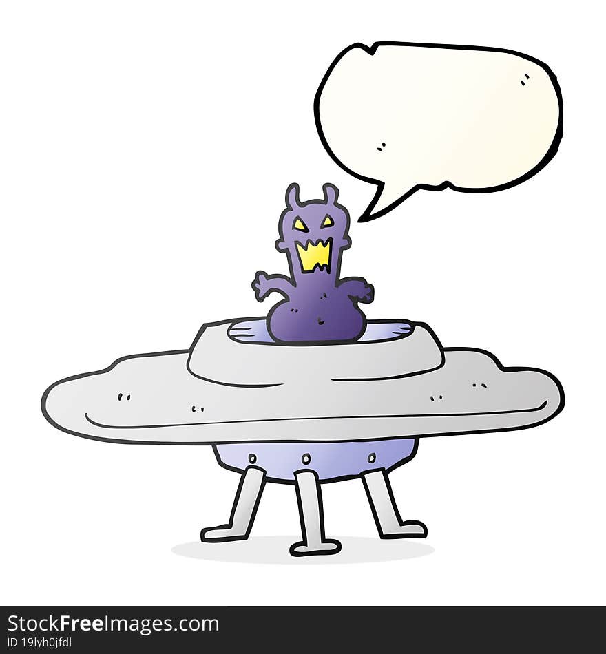 speech bubble cartoon alien in flying saucer