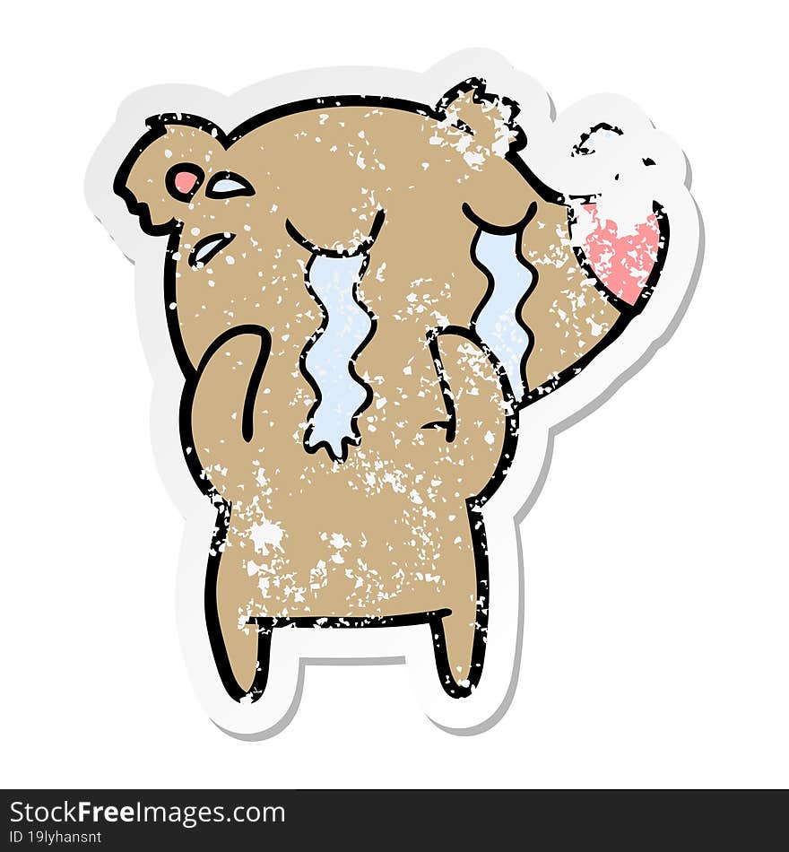 distressed sticker of a cartoon crying bear