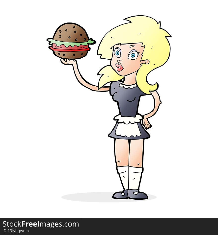 cartoon waitress with burger