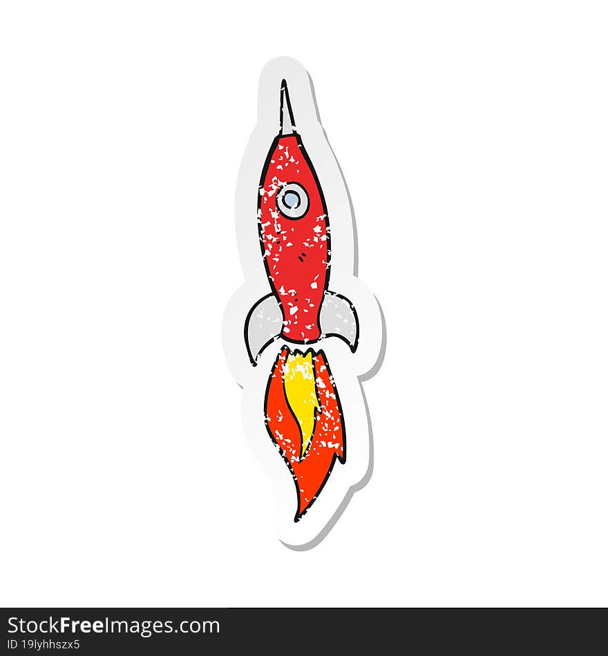 Retro Distressed Sticker Of A Cartoon Rocket