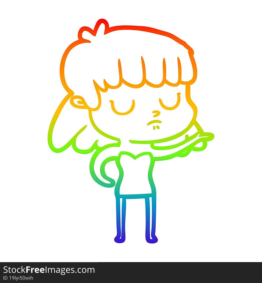 rainbow gradient line drawing cartoon indifferent woman