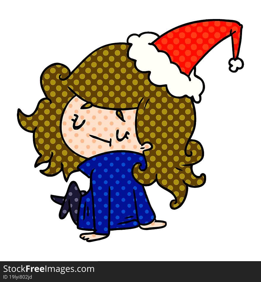 hand drawn christmas cartoon of kawaii girl