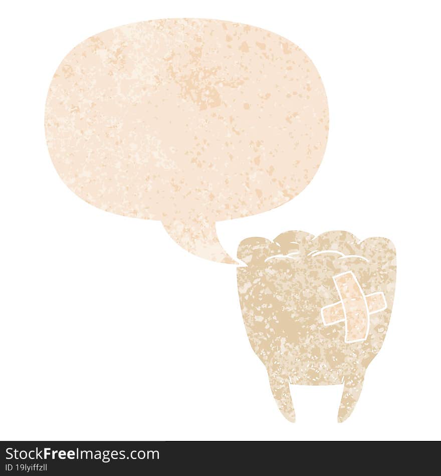 cartoon bad tooth and speech bubble in retro textured style