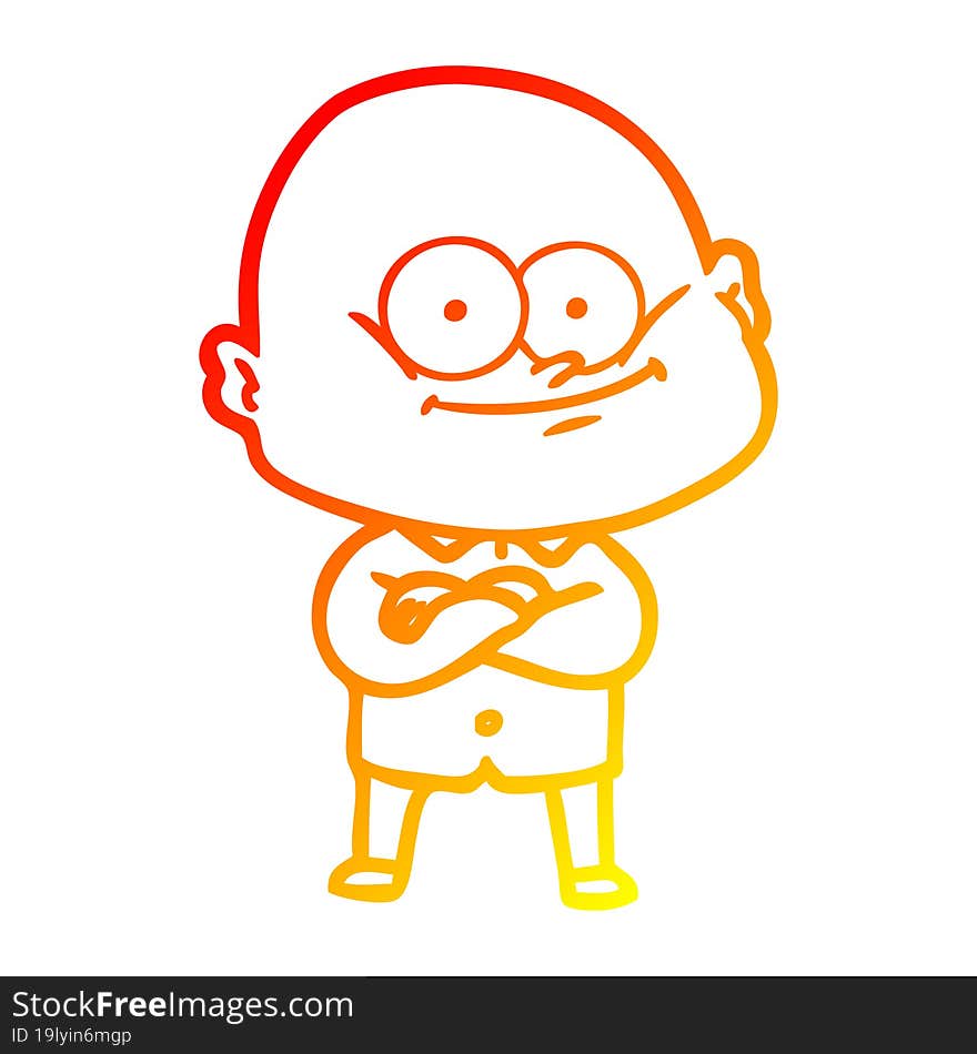 warm gradient line drawing cartoon bald man staring