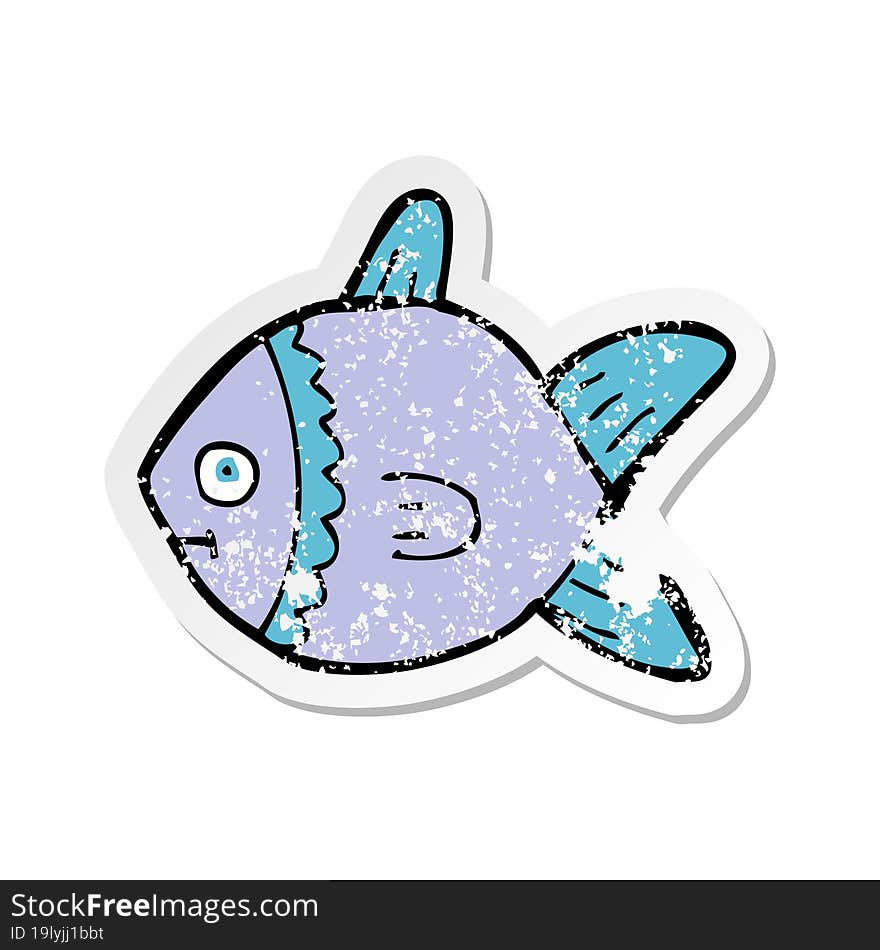 Retro Distressed Sticker Of A Cartoon Fish