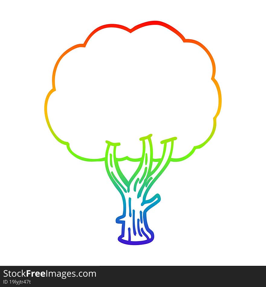 rainbow gradient line drawing of a cartoon blooming tree