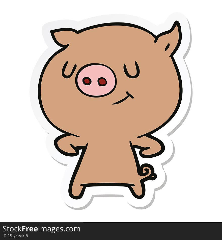 Sticker Of A Happy Cartoon Pig