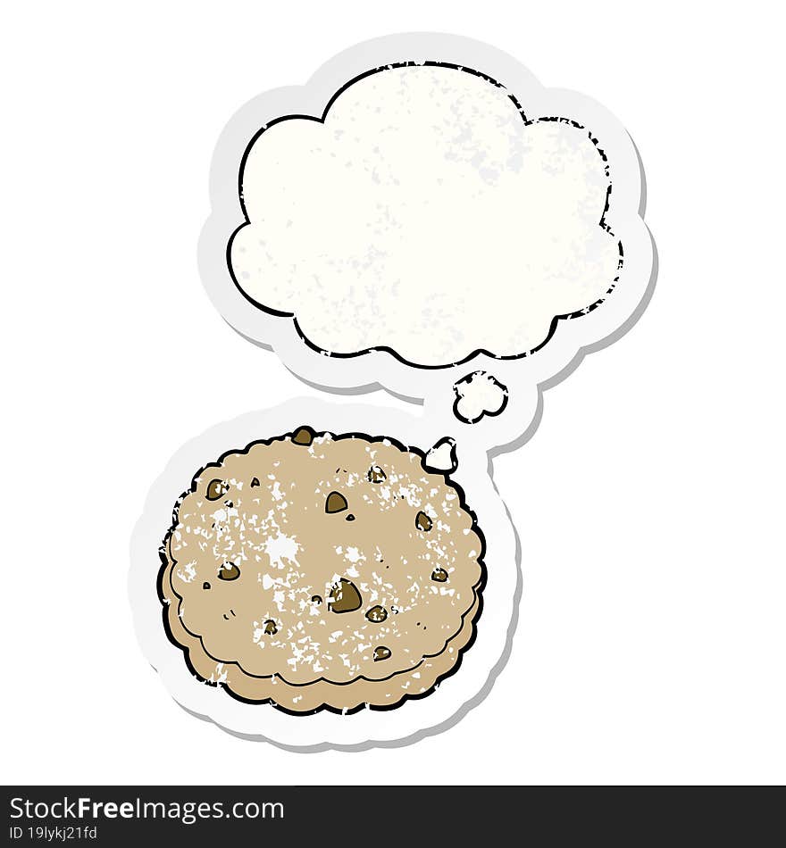 cartoon biscuit and thought bubble as a distressed worn sticker