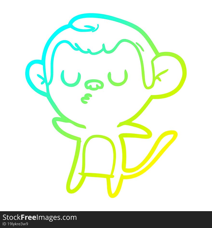 cold gradient line drawing of a cartoon monkey