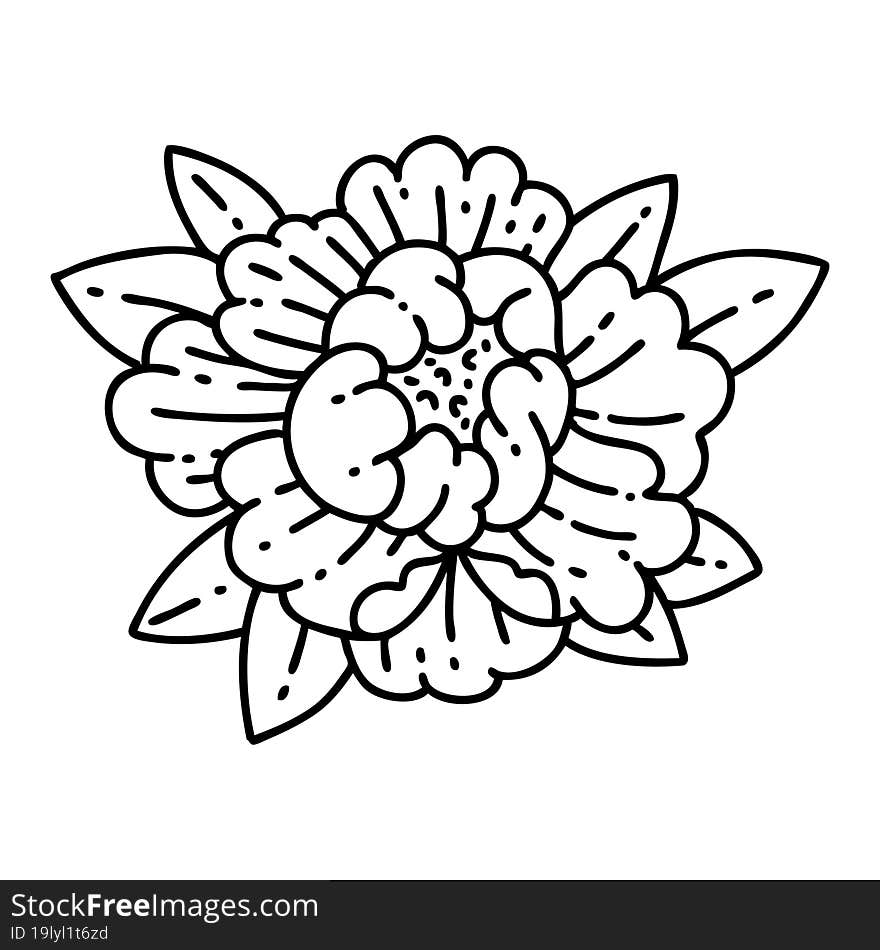 black line tattoo of a blooming flower