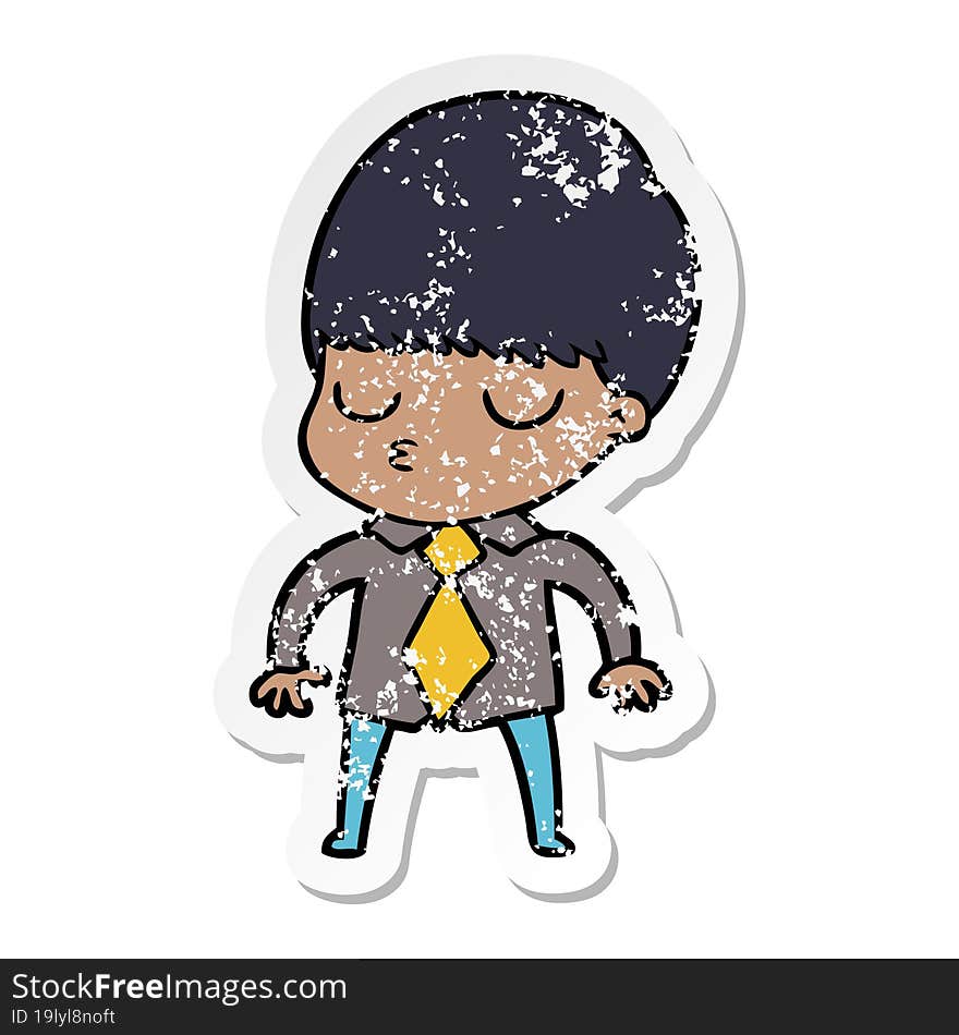 distressed sticker of a cartoon calm boy