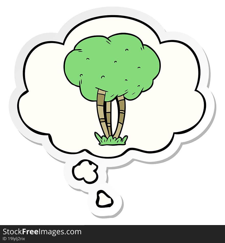 cartoon tree and thought bubble as a printed sticker