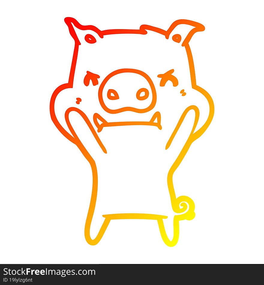 warm gradient line drawing angry cartoon pig