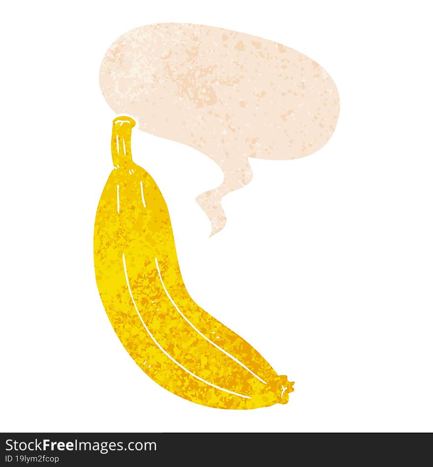 Cartoon Banana And Speech Bubble In Retro Textured Style