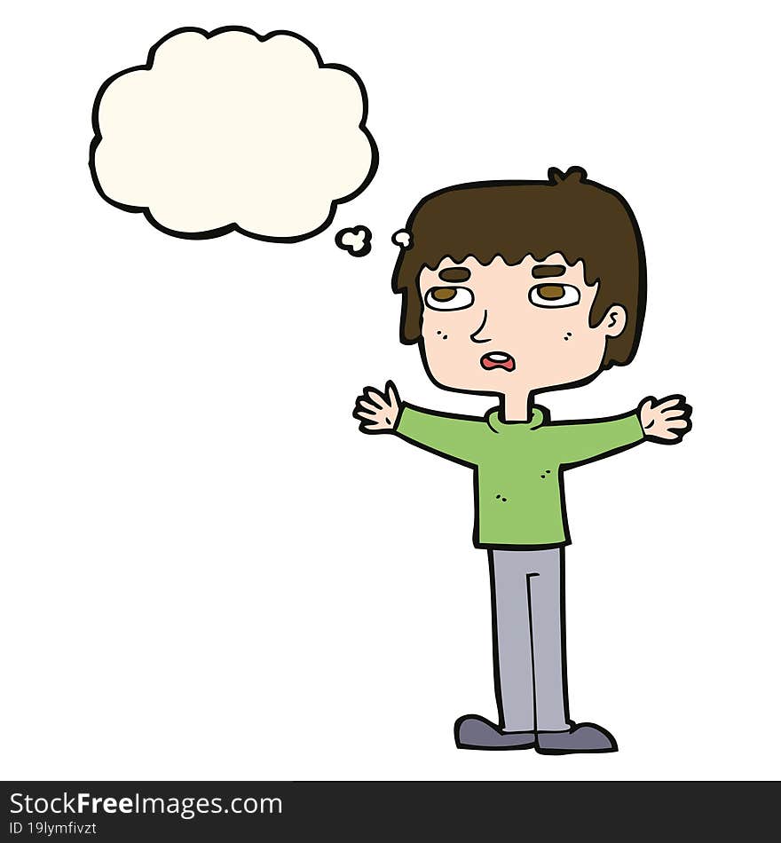 cartoon nervous man with thought bubble