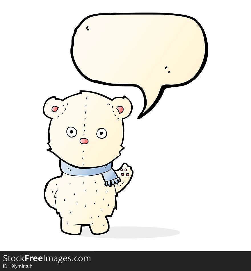 Cartoon Waving Polar Bear Cub With Speech Bubble