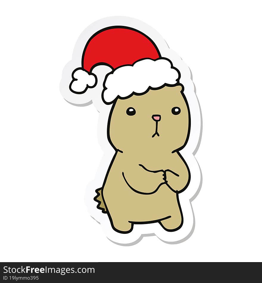 Sticker Of A Cartoon Christmas Bear Worrying