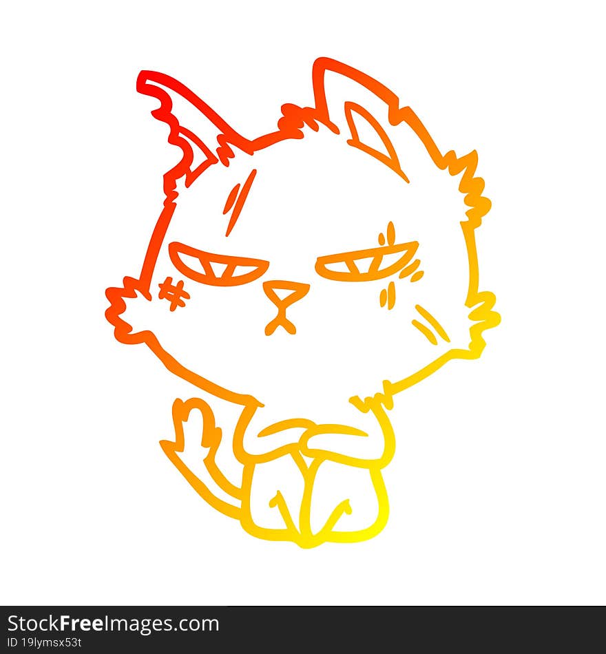 warm gradient line drawing tough cartoon cat