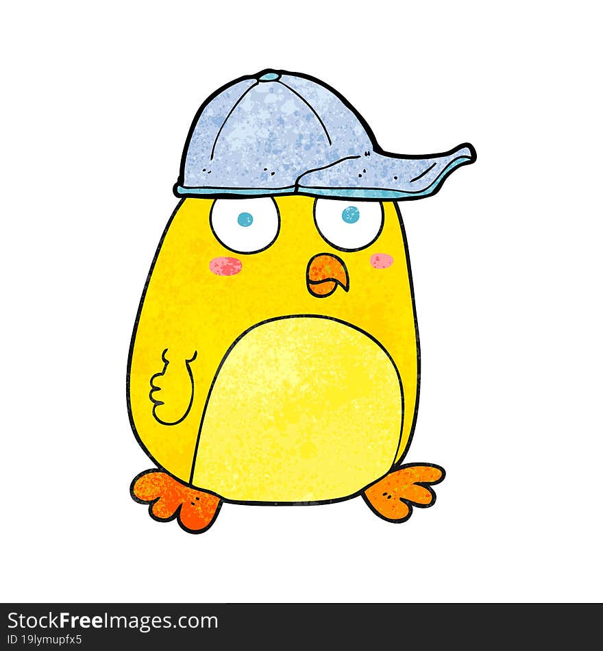 freehand textured cartoon bird in cap