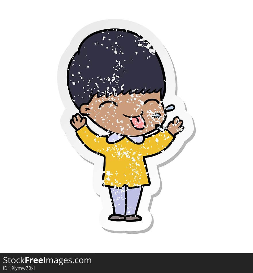 distressed sticker of a cartoon funny boy