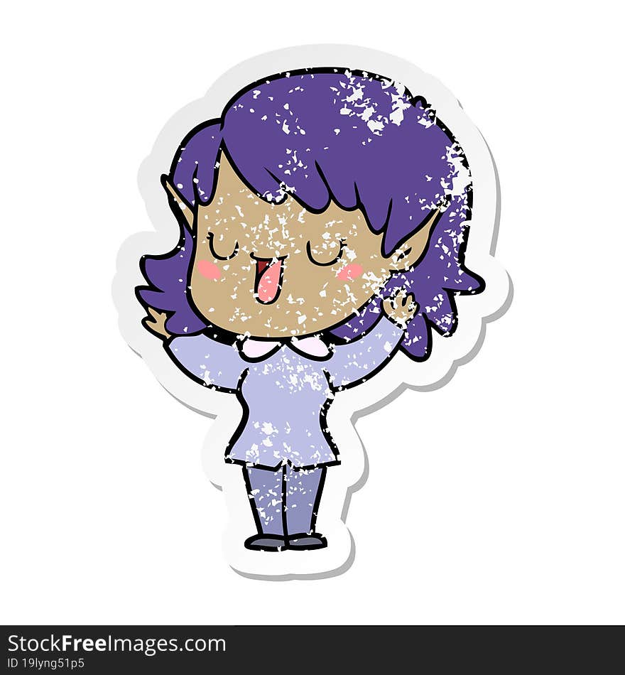 distressed sticker of a cartoon elf girl