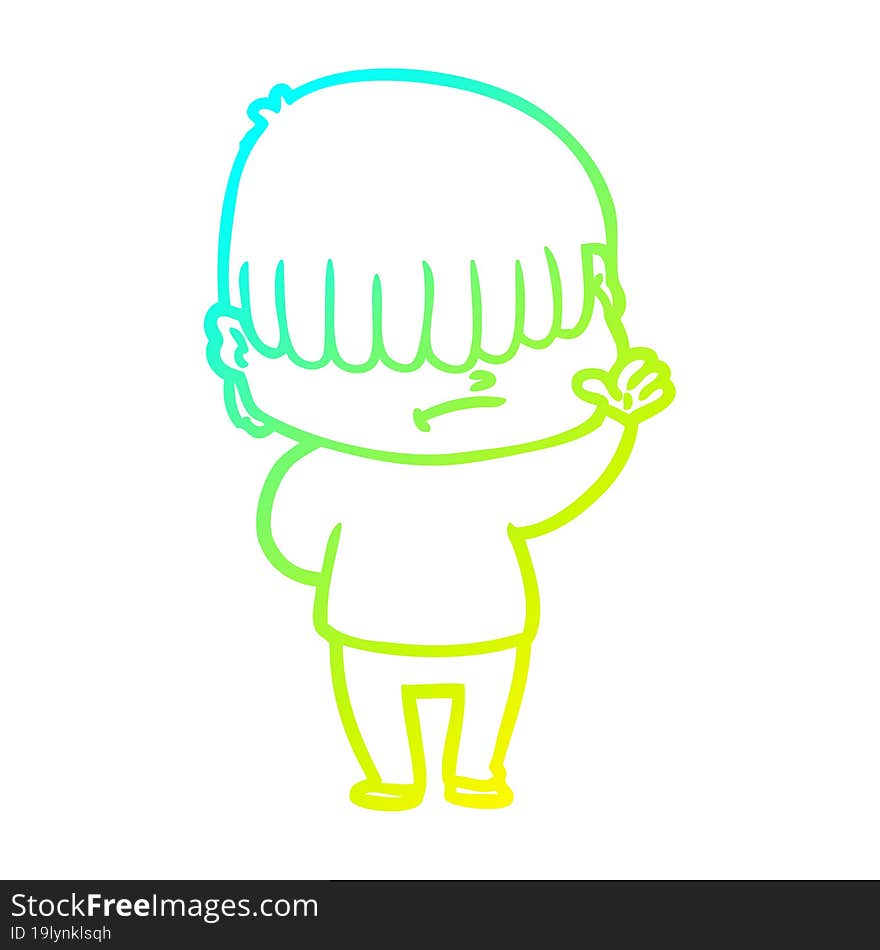 Cold Gradient Line Drawing Cartoon Boy With Untidy Hair