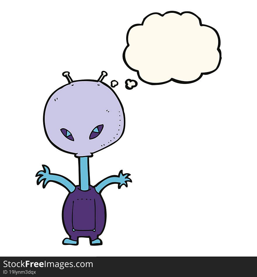 Cartoon Space Alien With Thought Bubble