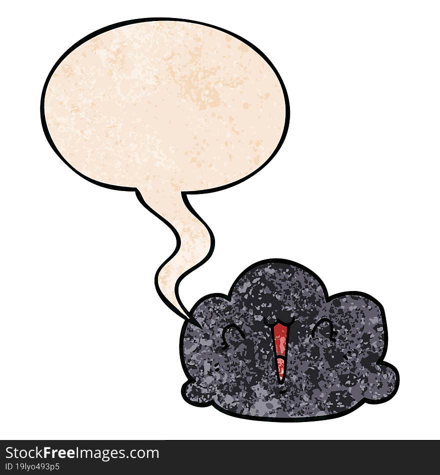 happy cloud cartoon and speech bubble in retro texture style