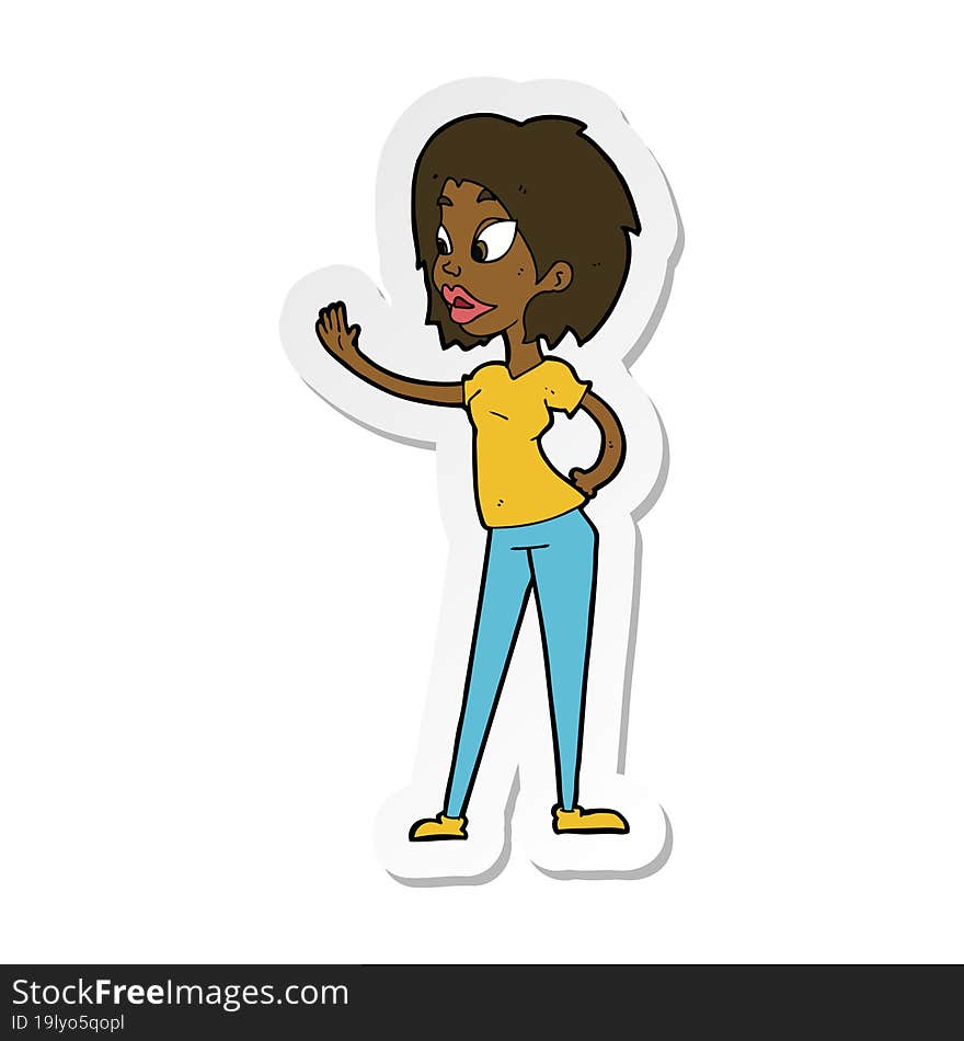 Sticker Of A Cartoon Woman Waving