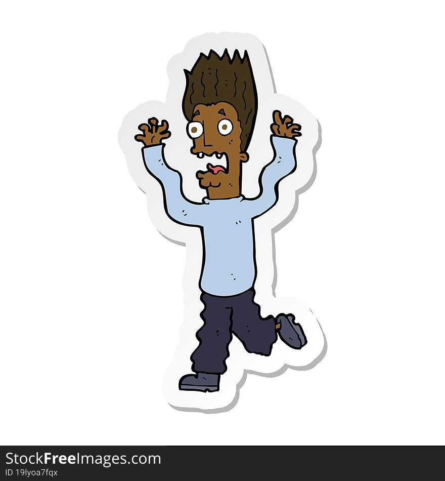 sticker of a cartoon terrified man