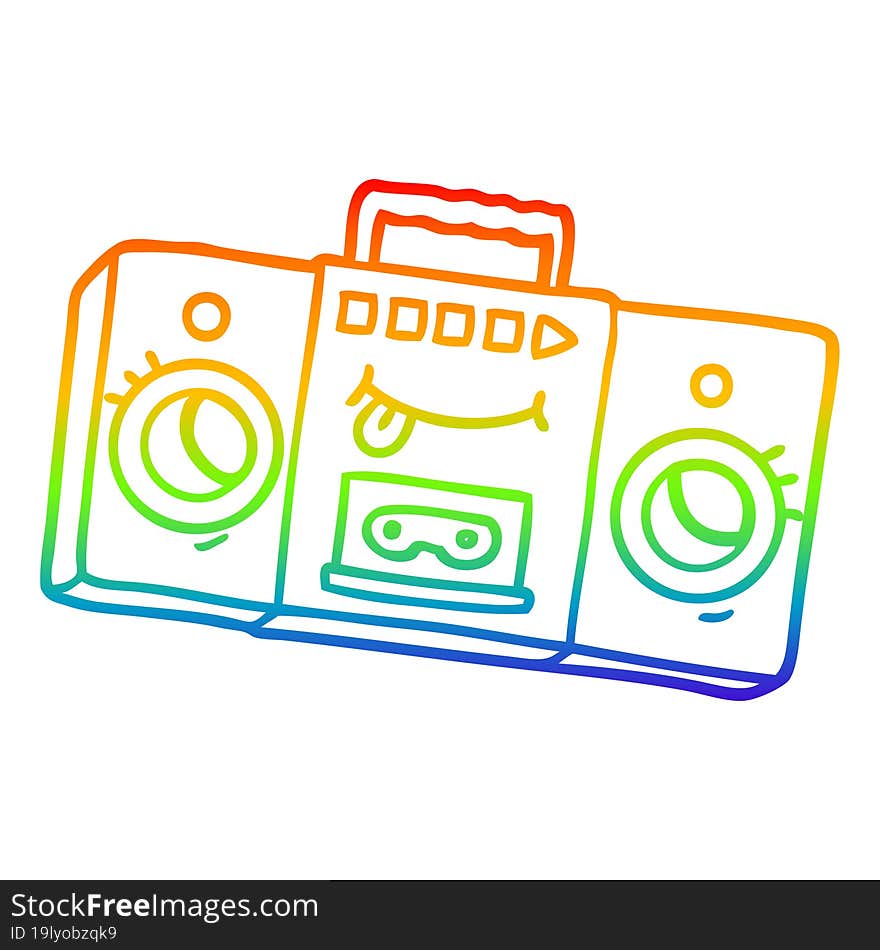 rainbow gradient line drawing of a cartoon retro cassette tape player