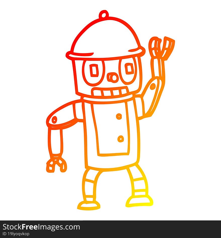 warm gradient line drawing cartoon robot waving