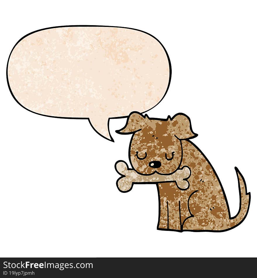 cartoon dog and speech bubble in retro texture style