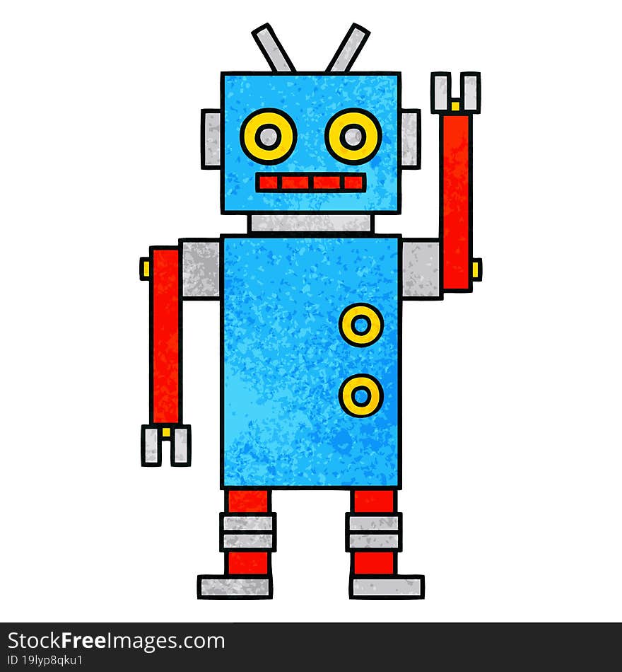 retro grunge texture cartoon of a dancing robot