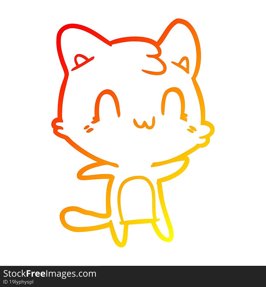 warm gradient line drawing of a cartoon happy cat