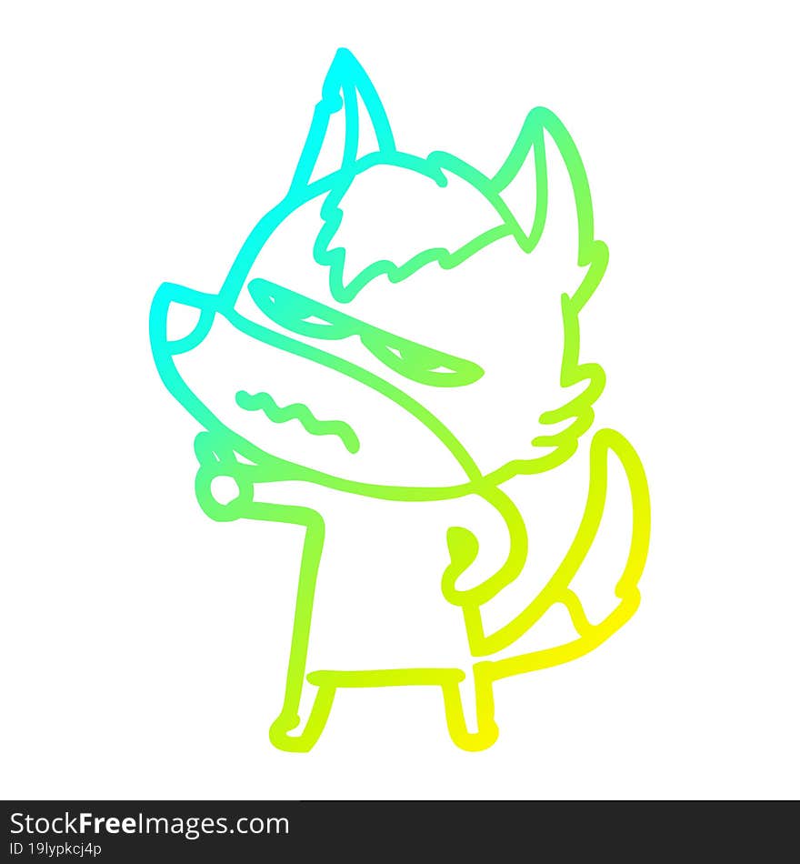 Cold Gradient Line Drawing Cartoon Annoyed Wolf