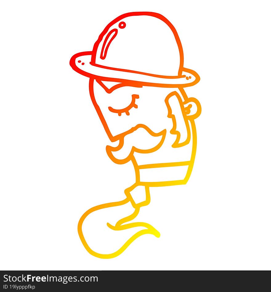 warm gradient line drawing cartoon man wearing hat