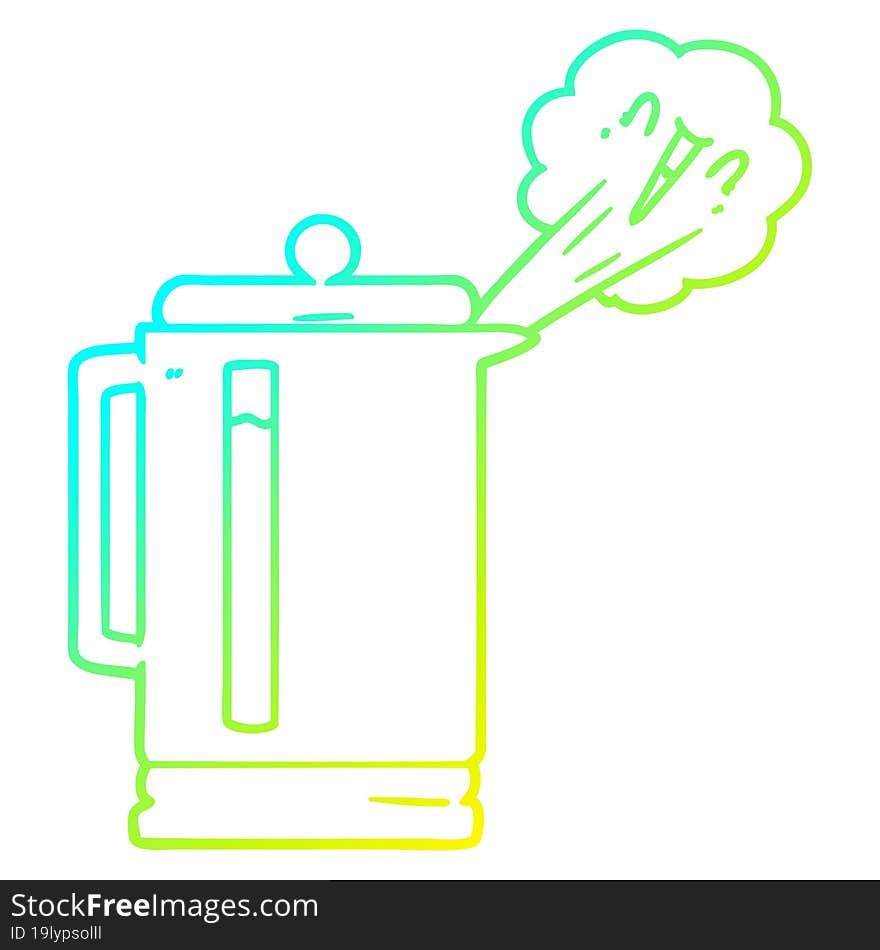 cold gradient line drawing of a cartoon electric kettle boiling