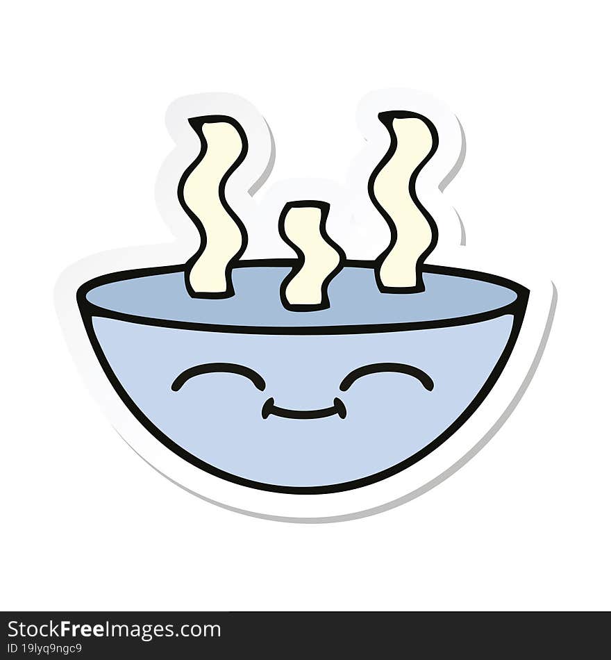 sticker of a cute cartoon bowl of hot soup