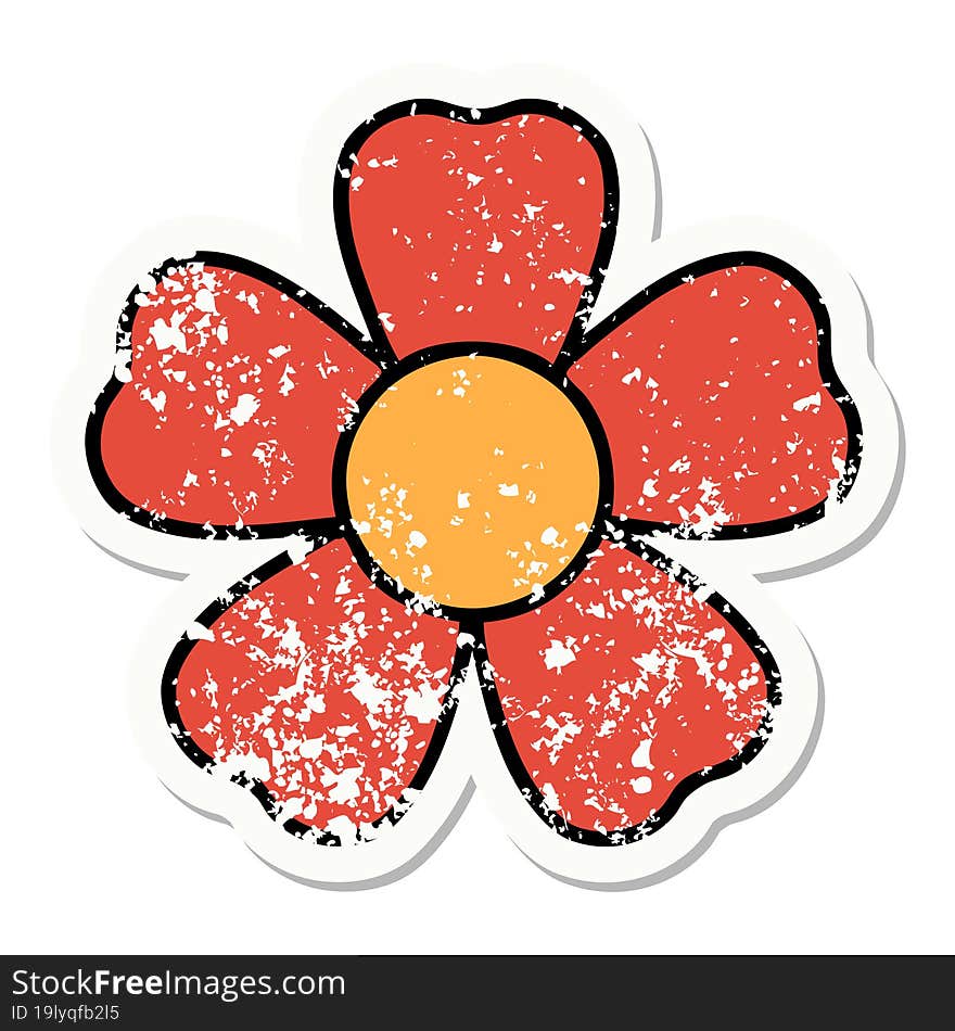 traditional distressed sticker tattoo of a flower