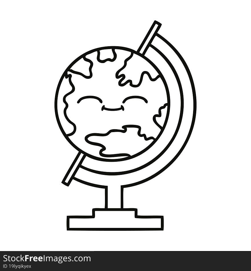 line drawing cartoon globe of the world