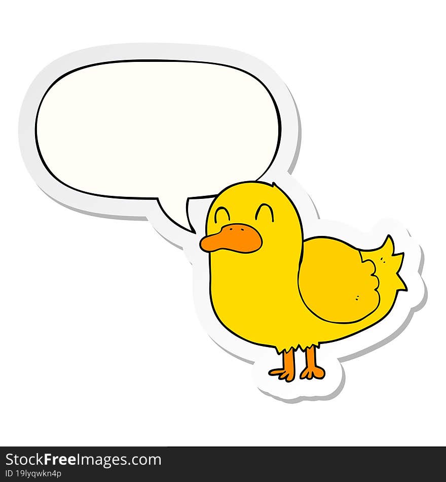 Cartoon Duck And Speech Bubble Sticker