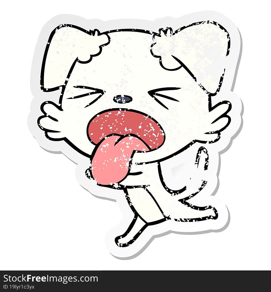 Distressed Sticker Of A Cartoon Panting Dog