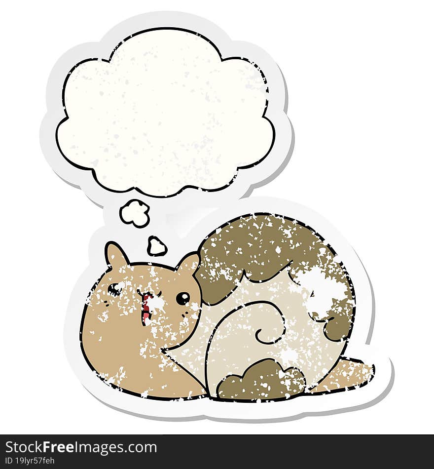 cute cartoon snail and thought bubble as a distressed worn sticker