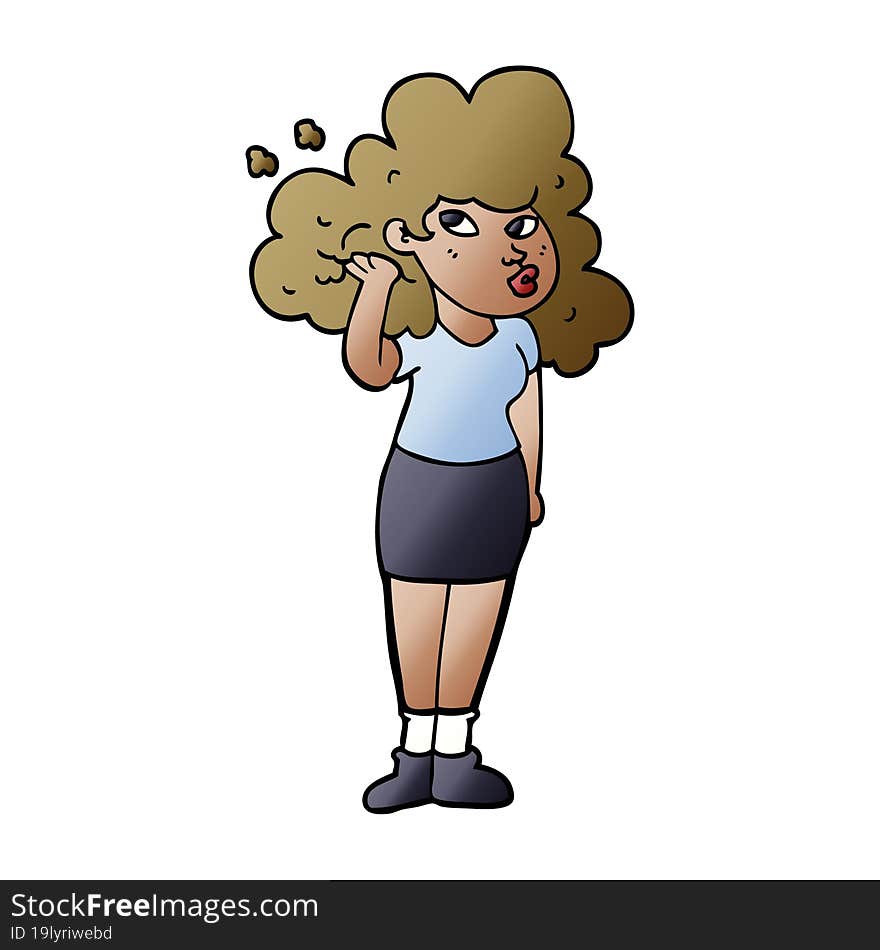 Cartoon Doodle Girl Playing With Hair